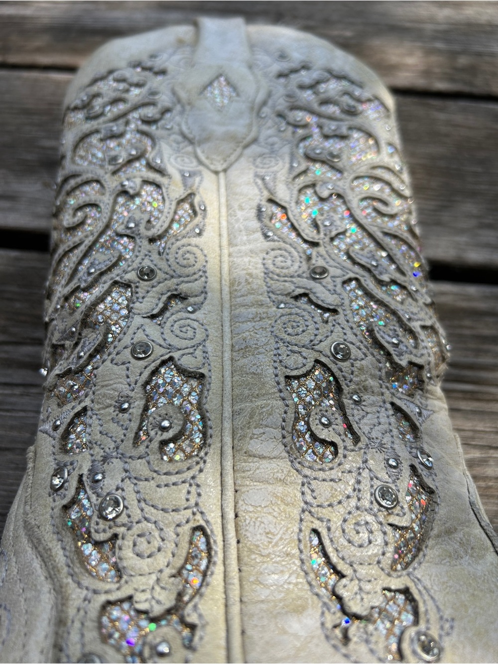 Corral Women's White Glitter Inlay Crystals Boots Bridal Collection 7.5 - Picture 10 of 14